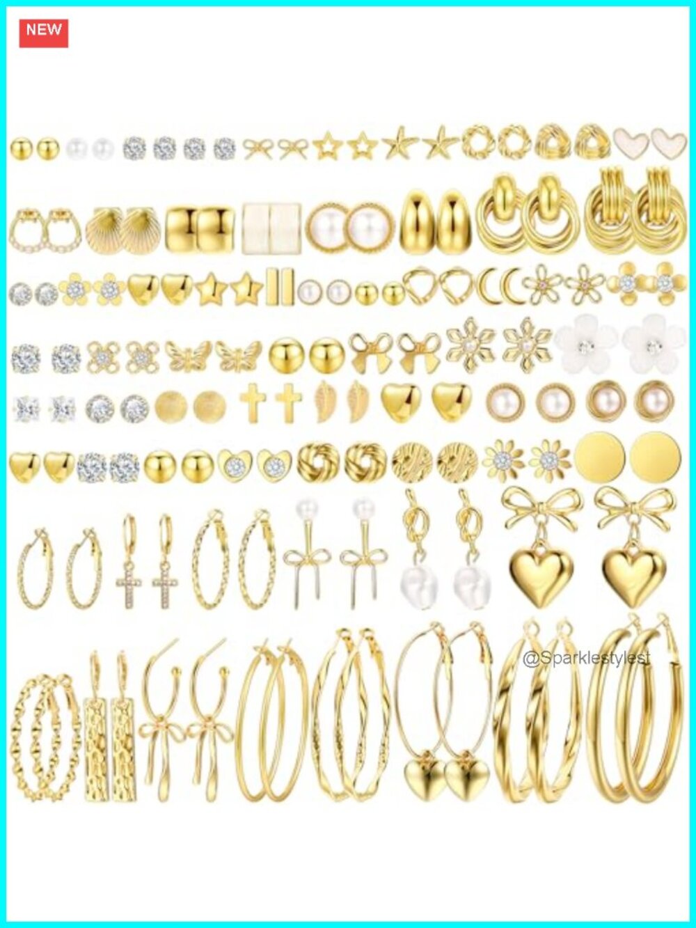 75 Pairs Stud Earrings Set Hypoallergenic Pearl Cubic Zirconia